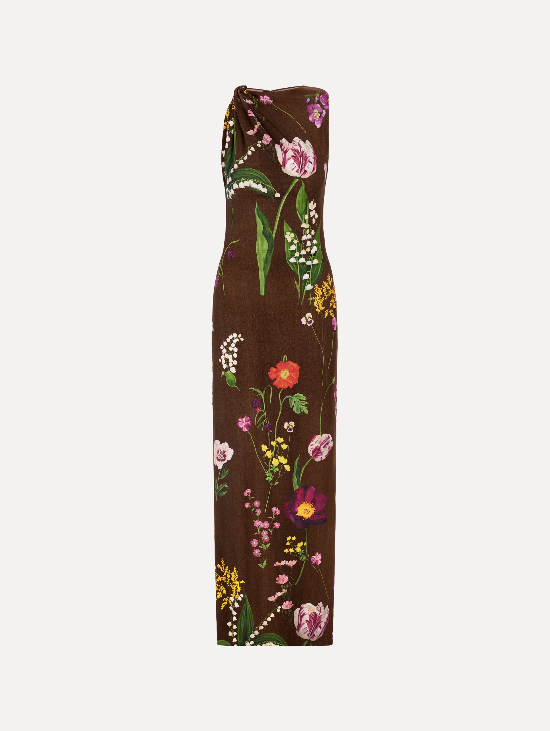 Oscar de la Renta Mixed Botanical Milano Jersey Day Dress - Brown Multi