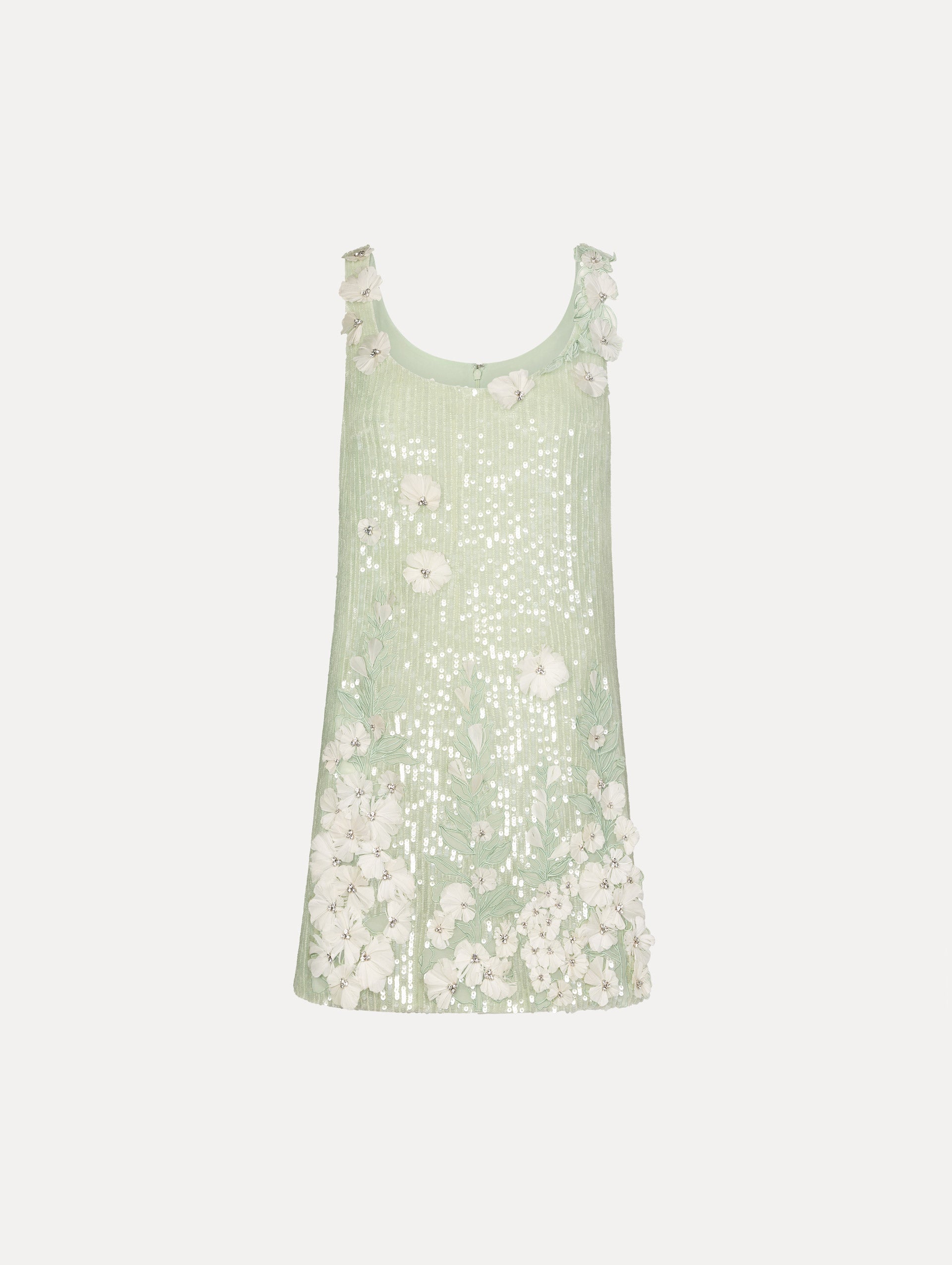 embroidered floral shift dress Oscar de La Renta Foxglove Embroidered Sequin Tulle Shift Dress
