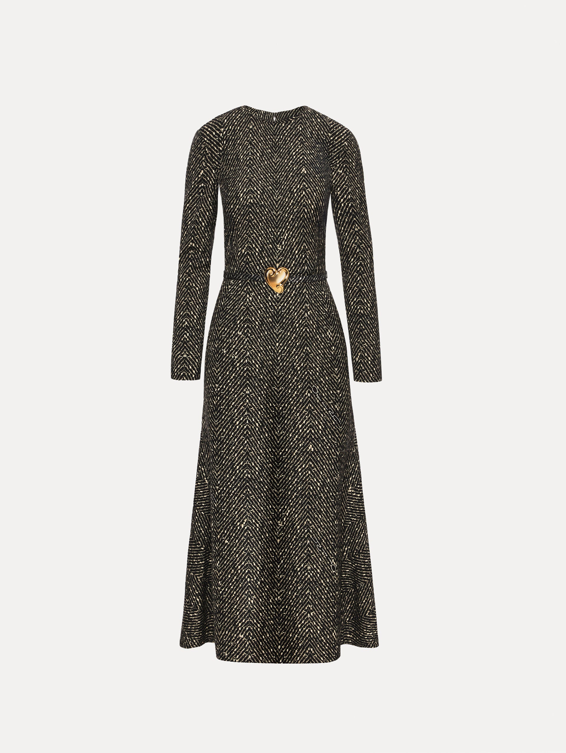Oscar de La Renta Chevron Virgin Wool Dress - Gold Oscar de La Renta Chevron Virgin Wool Dress - Gold