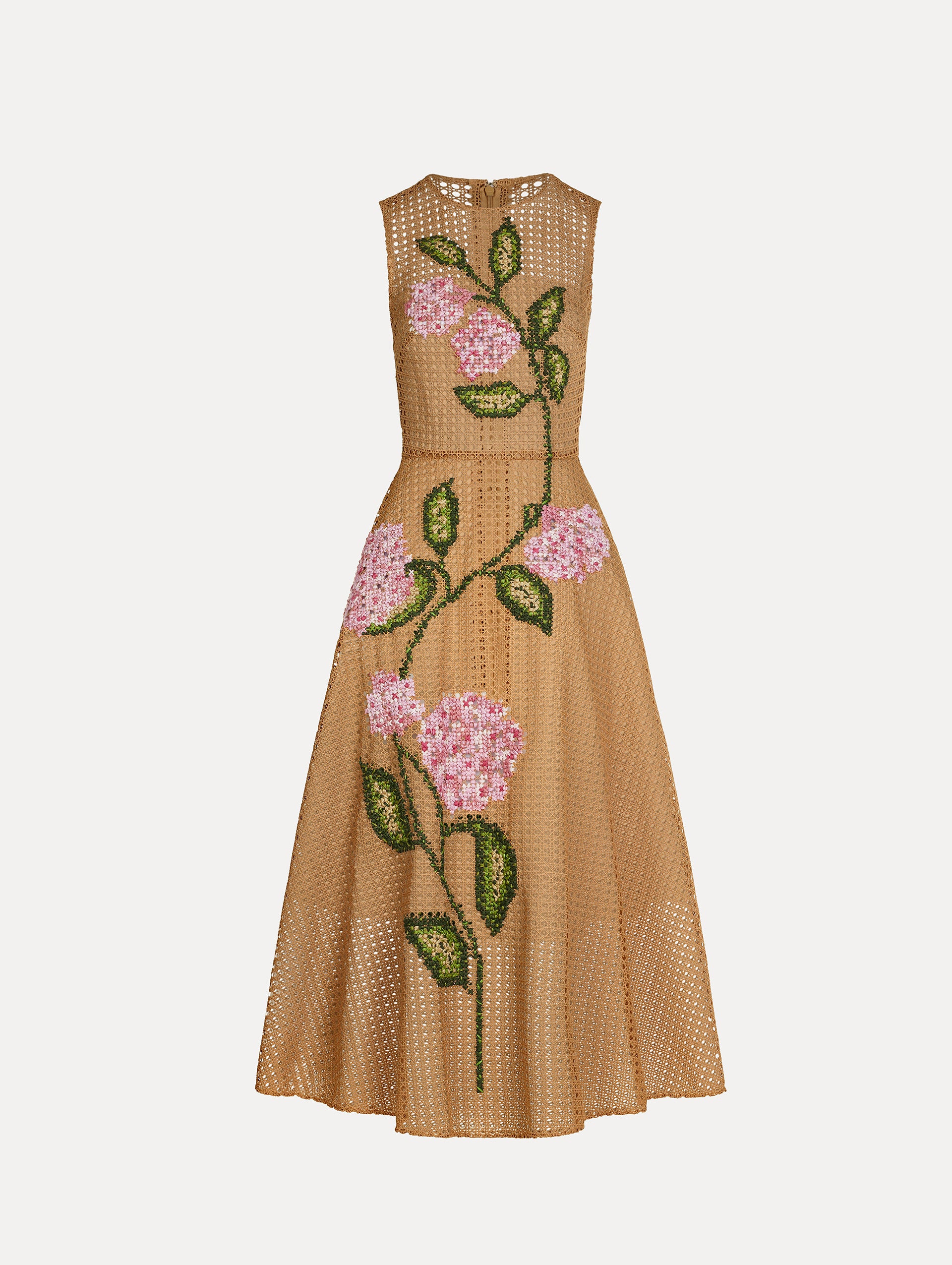 Oscar de La Renta Porcelain Flower Lattice Midi Dress