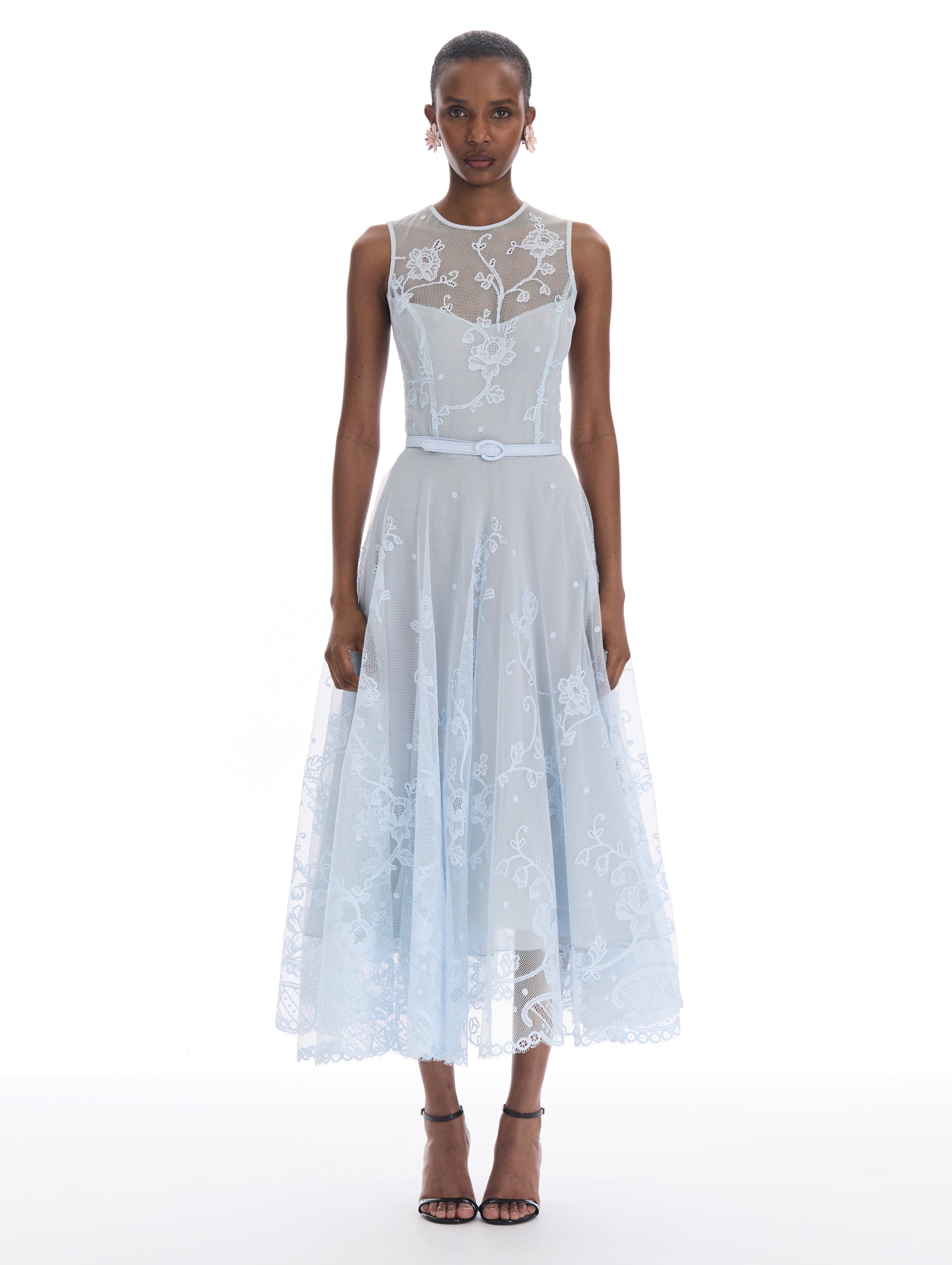 Floral Oscar Embroidered Lace Dress
