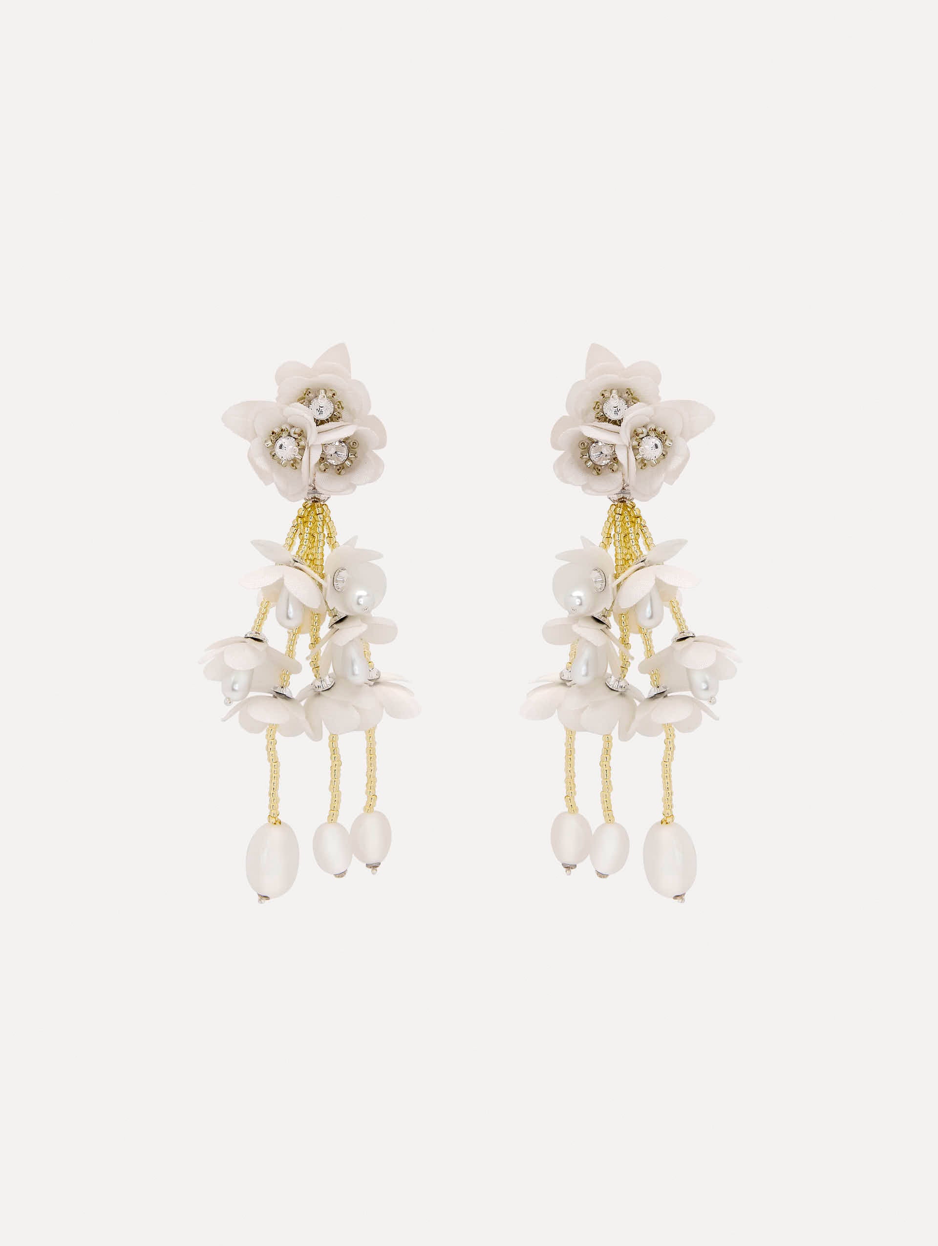 Beaded Flower Drop Clip-On Earrings