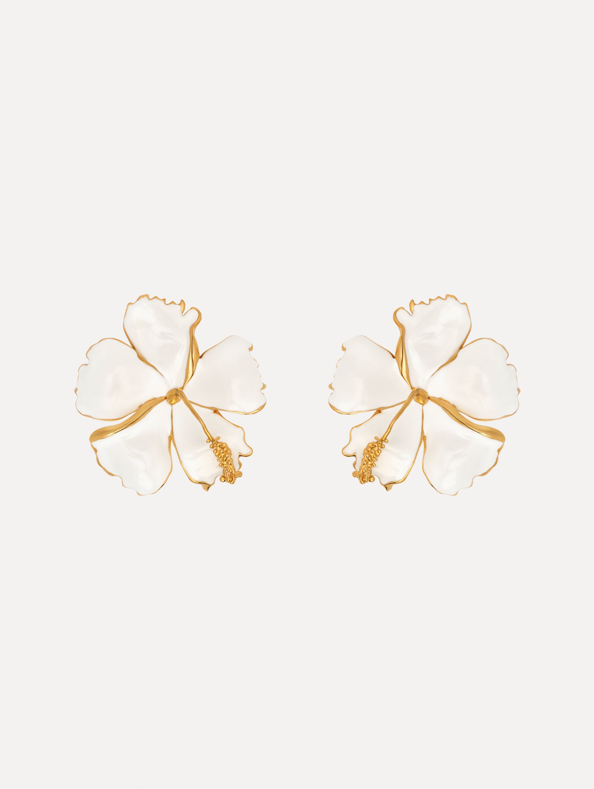 Enamel Hibiscus Clip-On Earrings