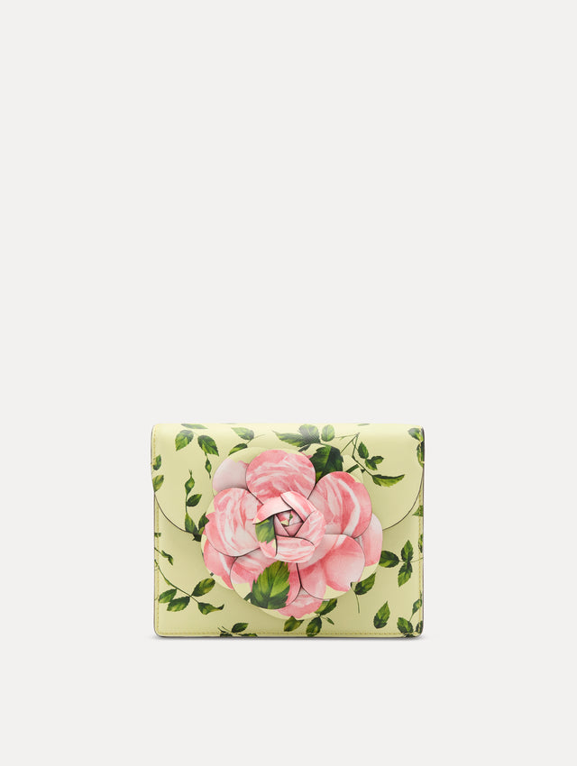 Yellow English Rose Printed Mini TRO Bag with Pink Rose Front View