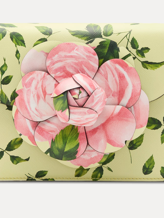 Yellow English Rose Printed Mini TRO Bag with Pink Rose Zoom View