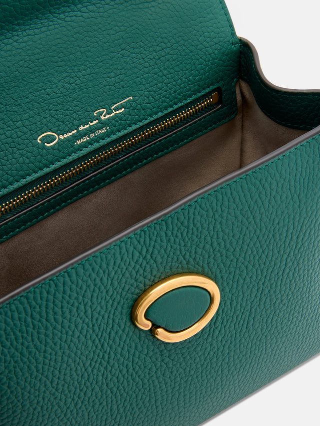 Inside The Poppy in Green with O closure clasp and Zipper Inside. Zoom View