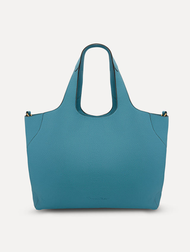 The Topaz Leather "tote" in Blue Back View