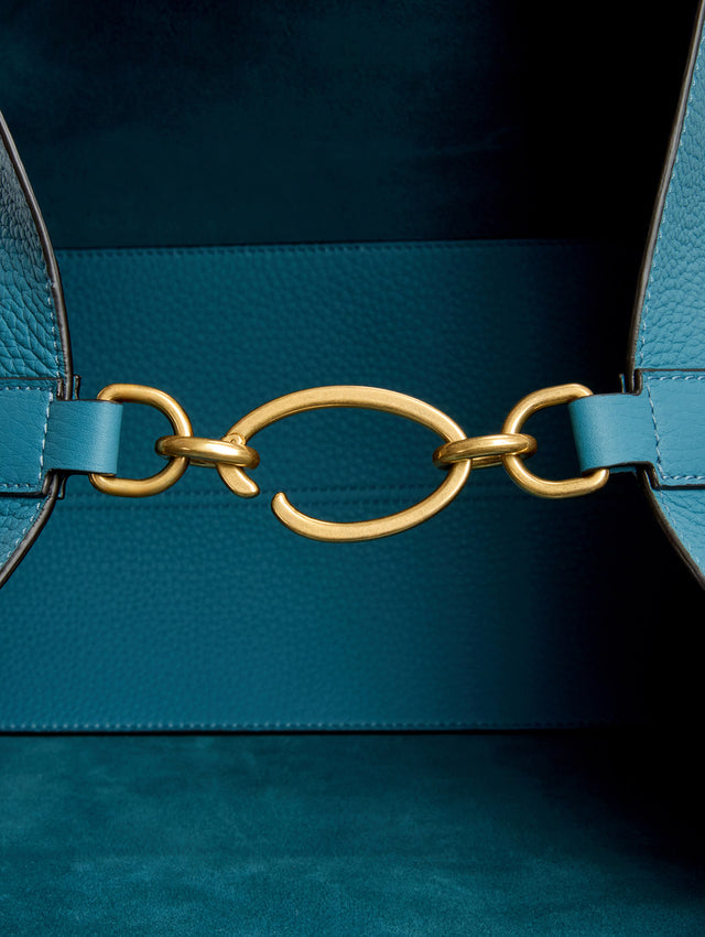 Inside The Topaz in Blue with Gold O Closure Clasp Zoom View