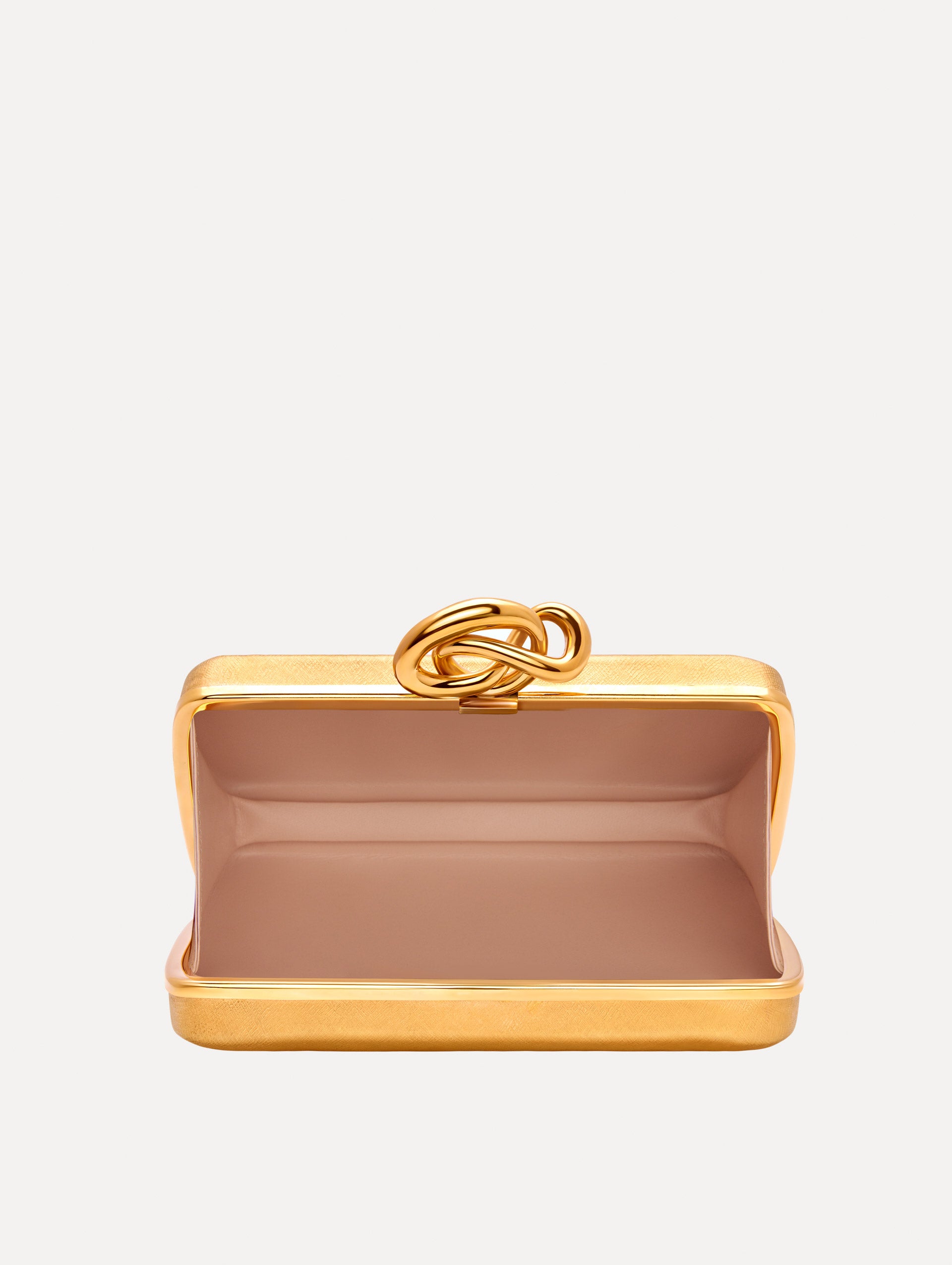 The Knot Minaudière in Gold. Top View.