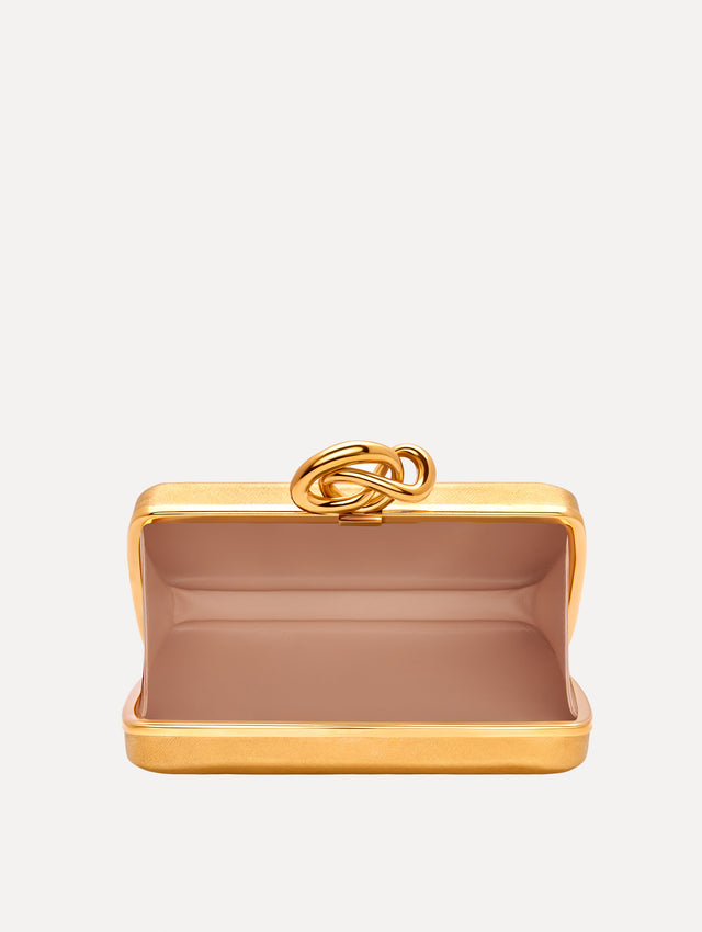 The Knot Minaudière in Gold. Top View.