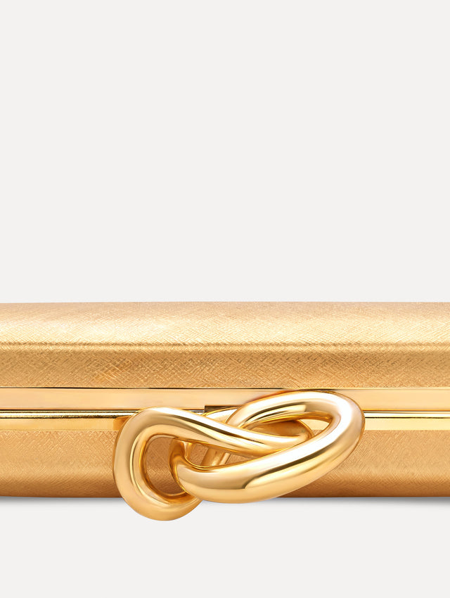 The Knot Minaudière in Gold. Detail View.
