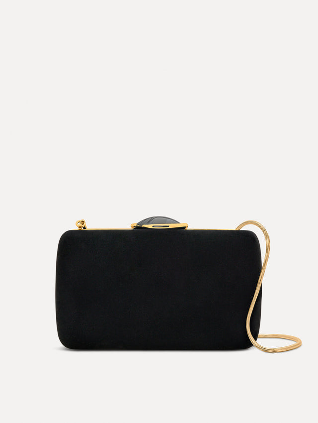 Velvet O Minaudière in Black. Front View.