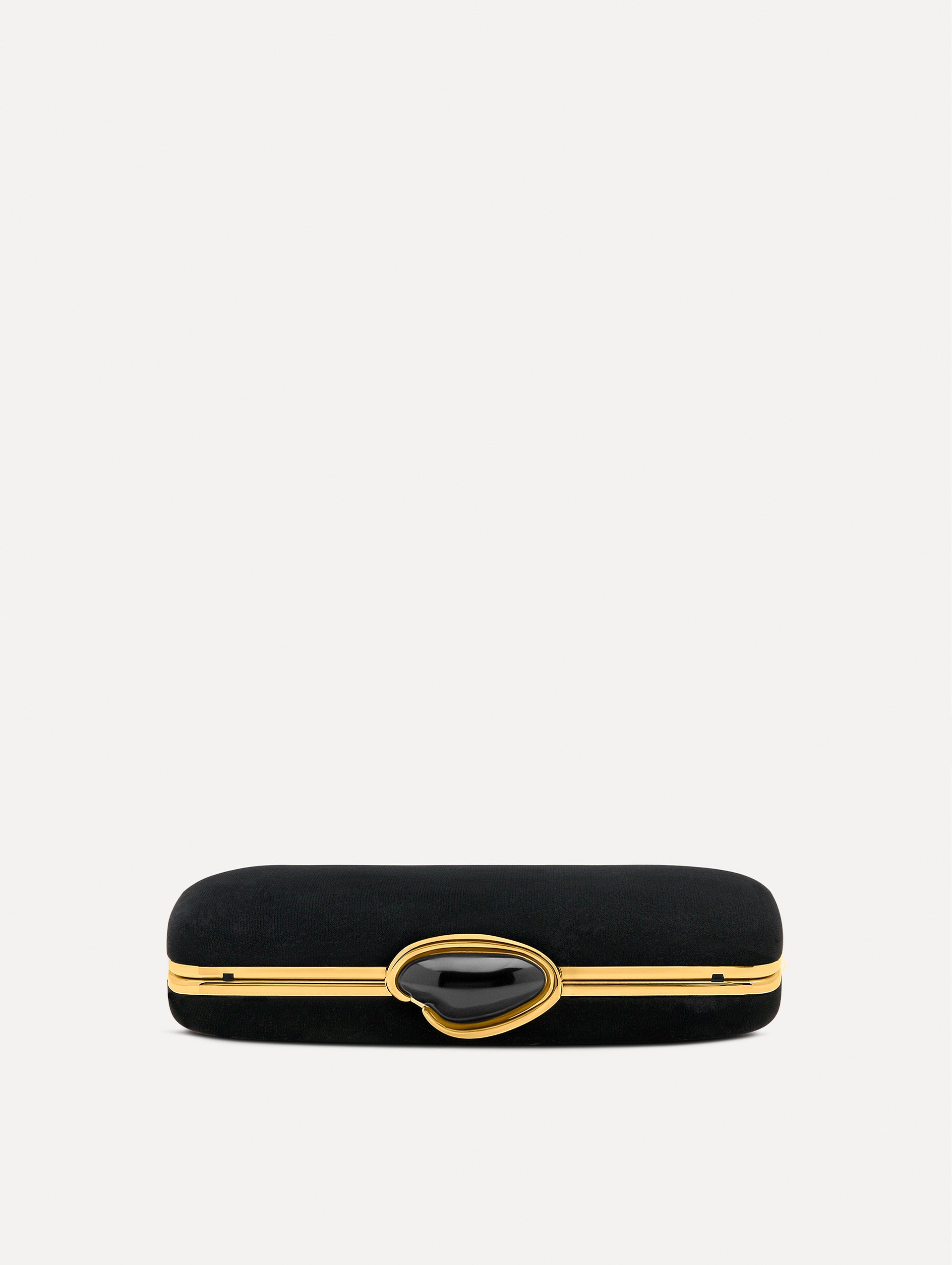 Velvet O Minaudière in Black. Side View.