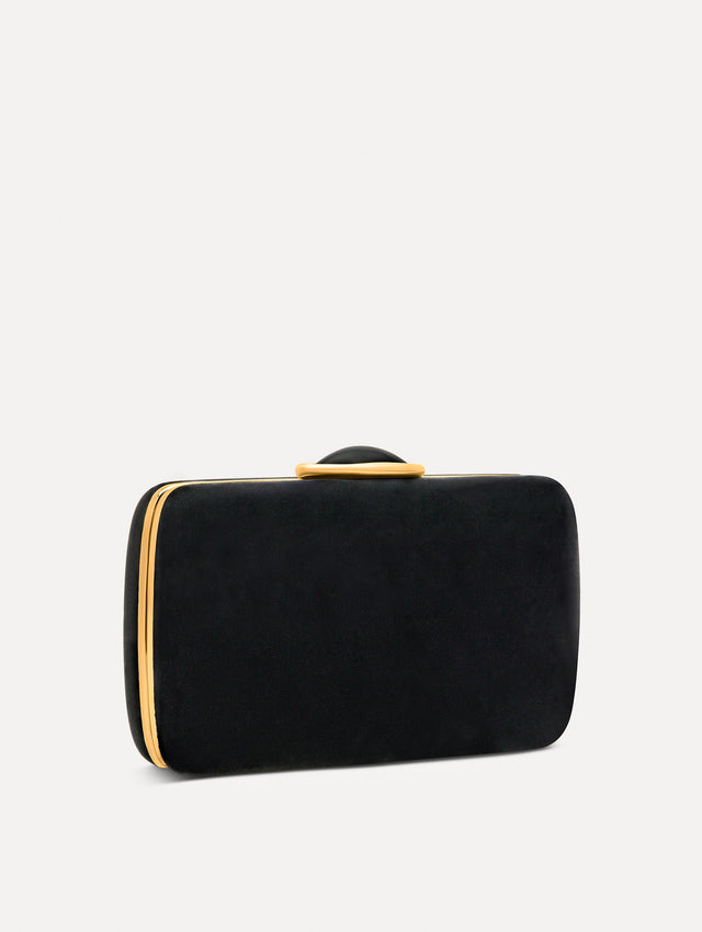Velvet O Minaudière in Black. Side View.