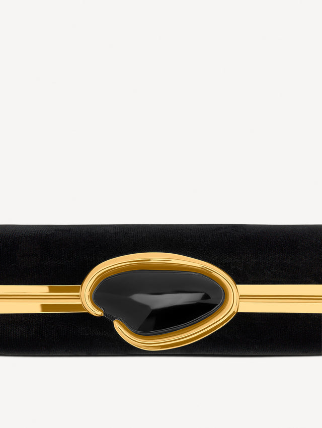 Velvet O Minaudière in Black. Zoom View.