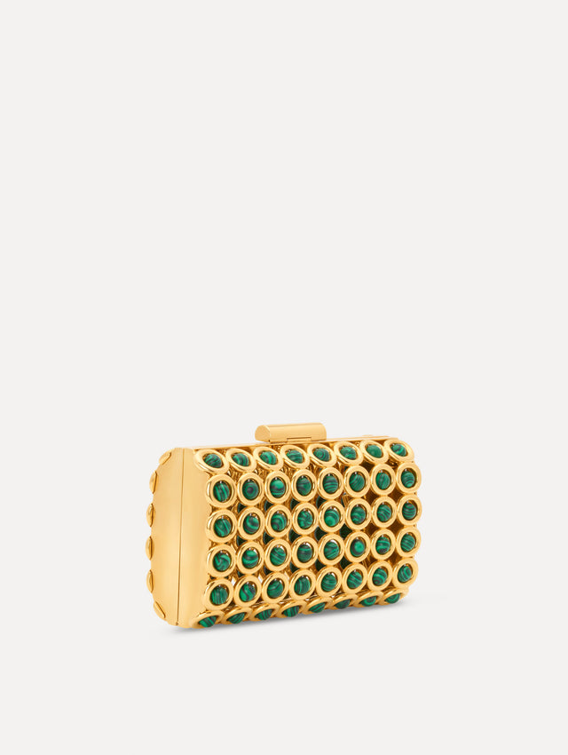 The Mini Saturn Minaudière in brass and gold. Back view.