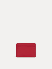 Red card case featuring gold printed Oscar de la Renta logo on back. Front View.
