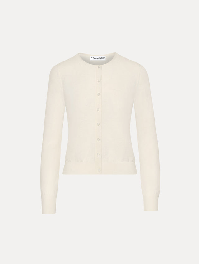 Wool-Blend White Button-Down Cardigan Front View