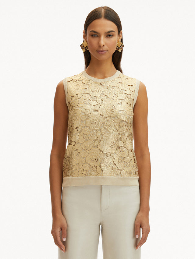 Gold Foil English Rose Inset Tank Front View