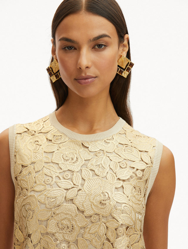 Gold Foil English Rose Inset Tank Zoom View