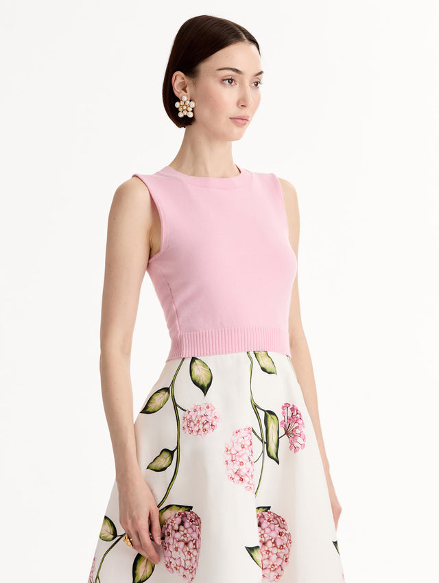 Pink, Sleeveless, Wool Cropped Tank. Side View. 