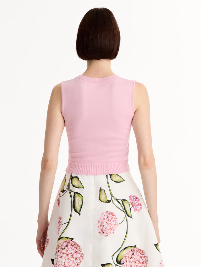 Pink, Sleeveless, Wool Cropped Tank. Back View. 