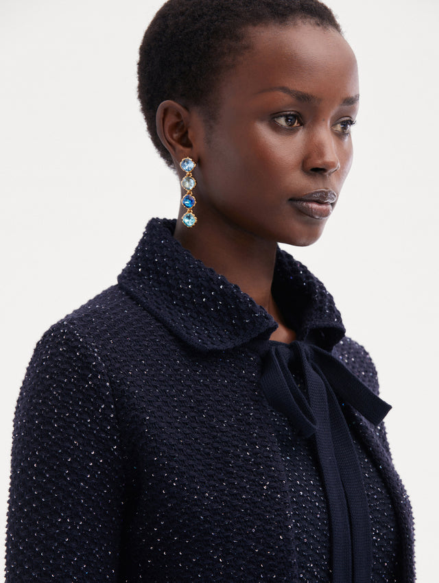 Navy Sequin Tweed Jacket Paired with Matching Dress Zoom View