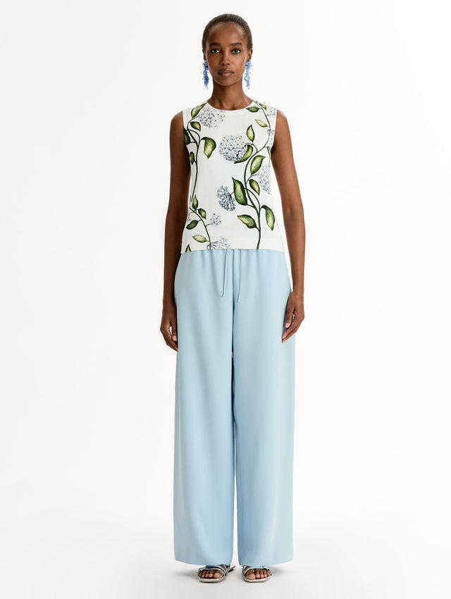 Classic ribbed-knit tank printed with the Porcelain Flower motif. Crew neckline and banded trim, sleeveless. Front View. 