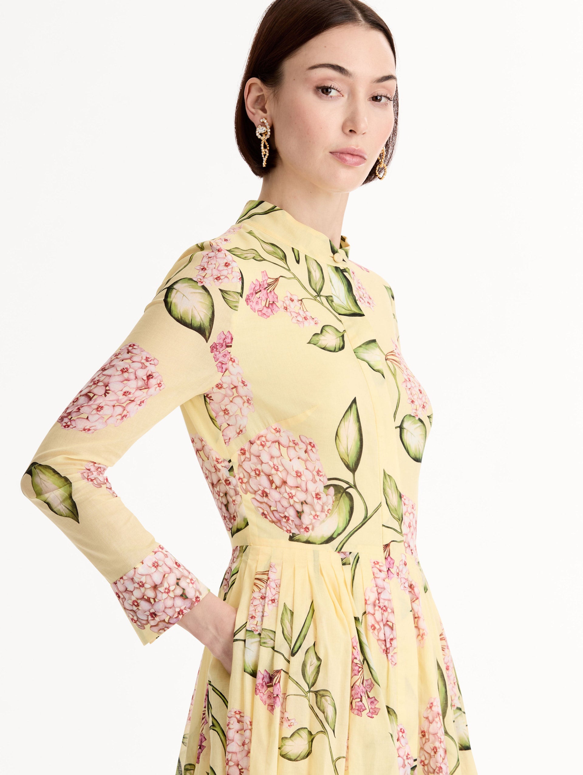 Oscar de La Renta | Porcelain Flower Cotton Poplin Long-sleeve Dress Oscar de La Renta | Porcelain Flower Cotton Poplin Long-sleeve Dress