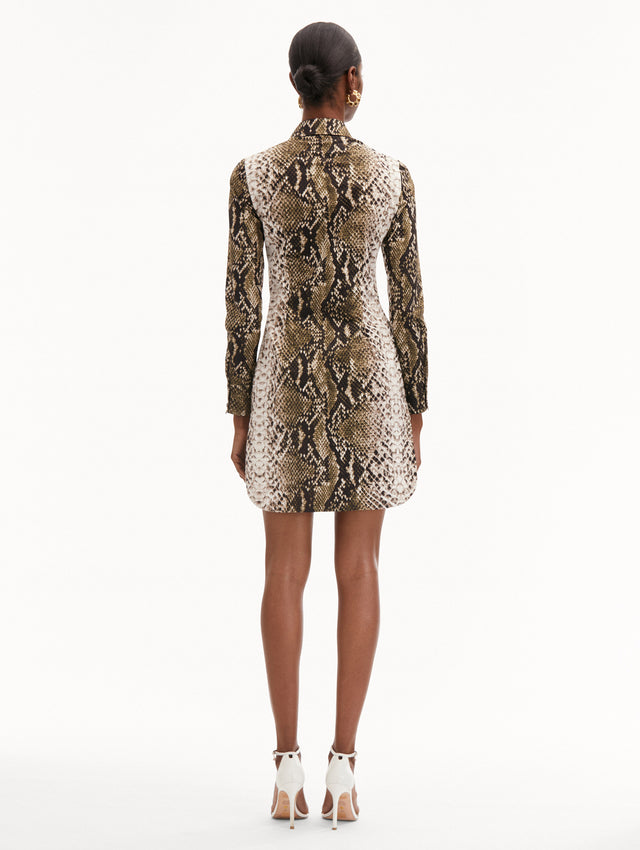 Snake Cotton Poplin Shirt Long Sleeve Mini Dress
Back View
