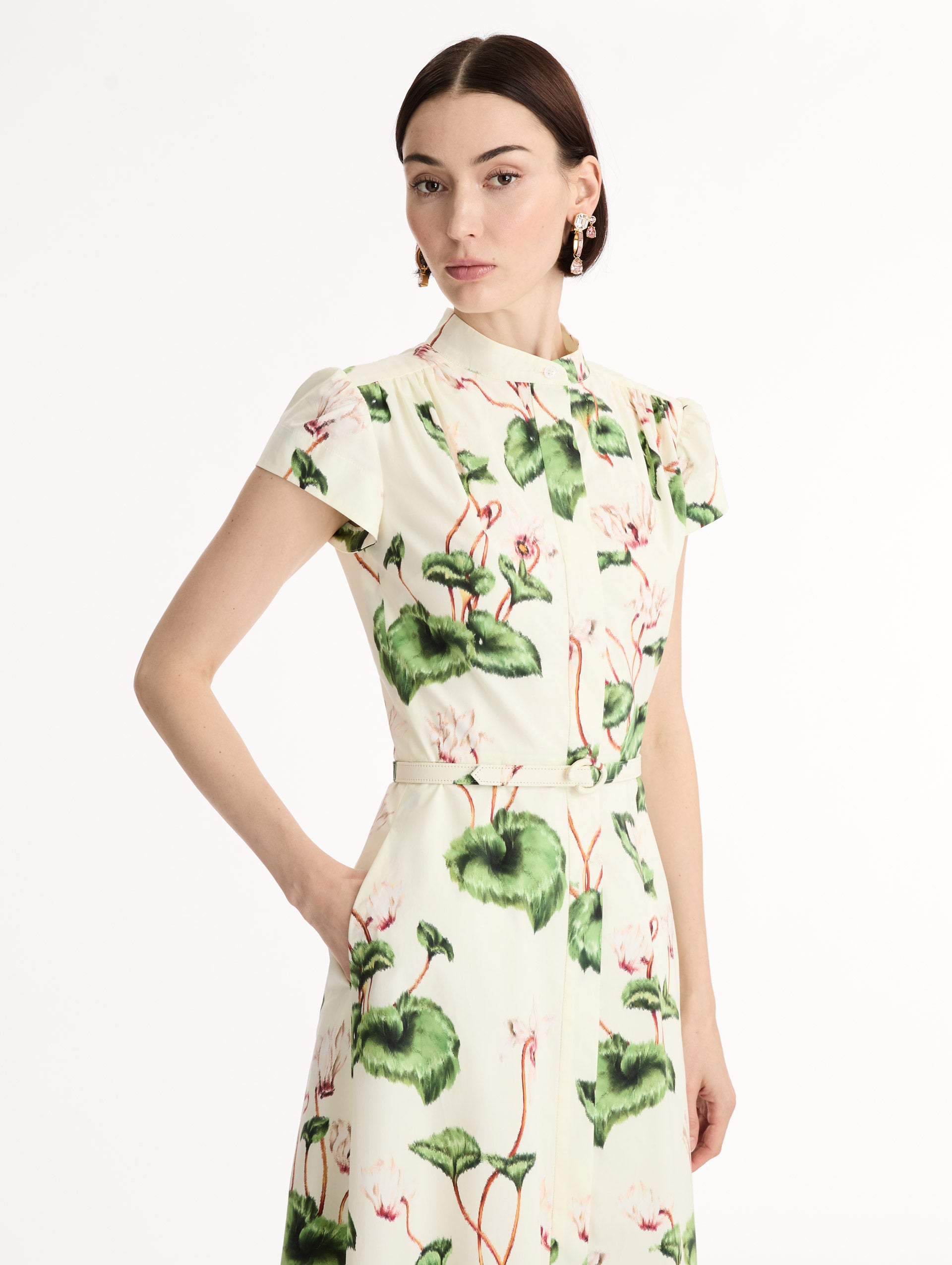 Chiné Cyclamen Cotton Poplin Cap Sleeve Dress