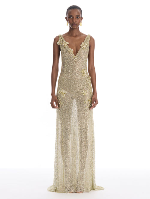 Crystal Floral Embroidered Gown