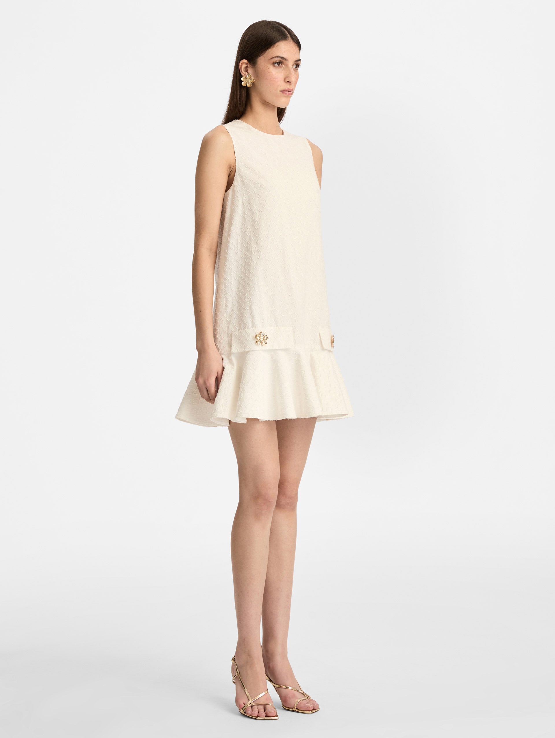 Oscar de La Renta Chain-Link Cotton Poplin Dress - Floral Oscar de La Renta Chain-Link Cotton Poplin Dress - Floral