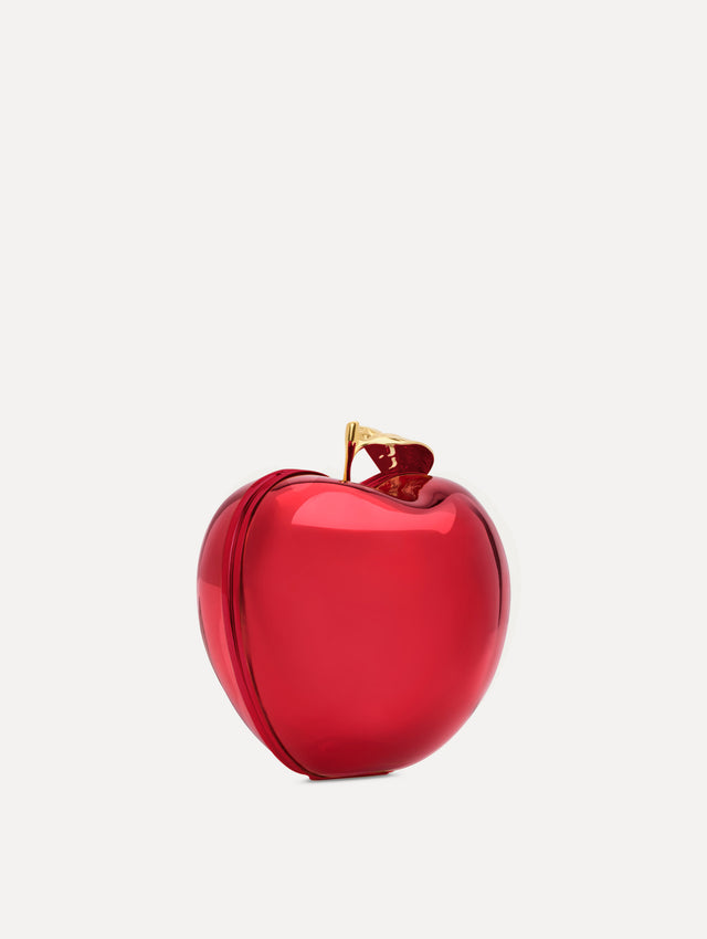 The Apple Minaudière in the color red. Back view. 