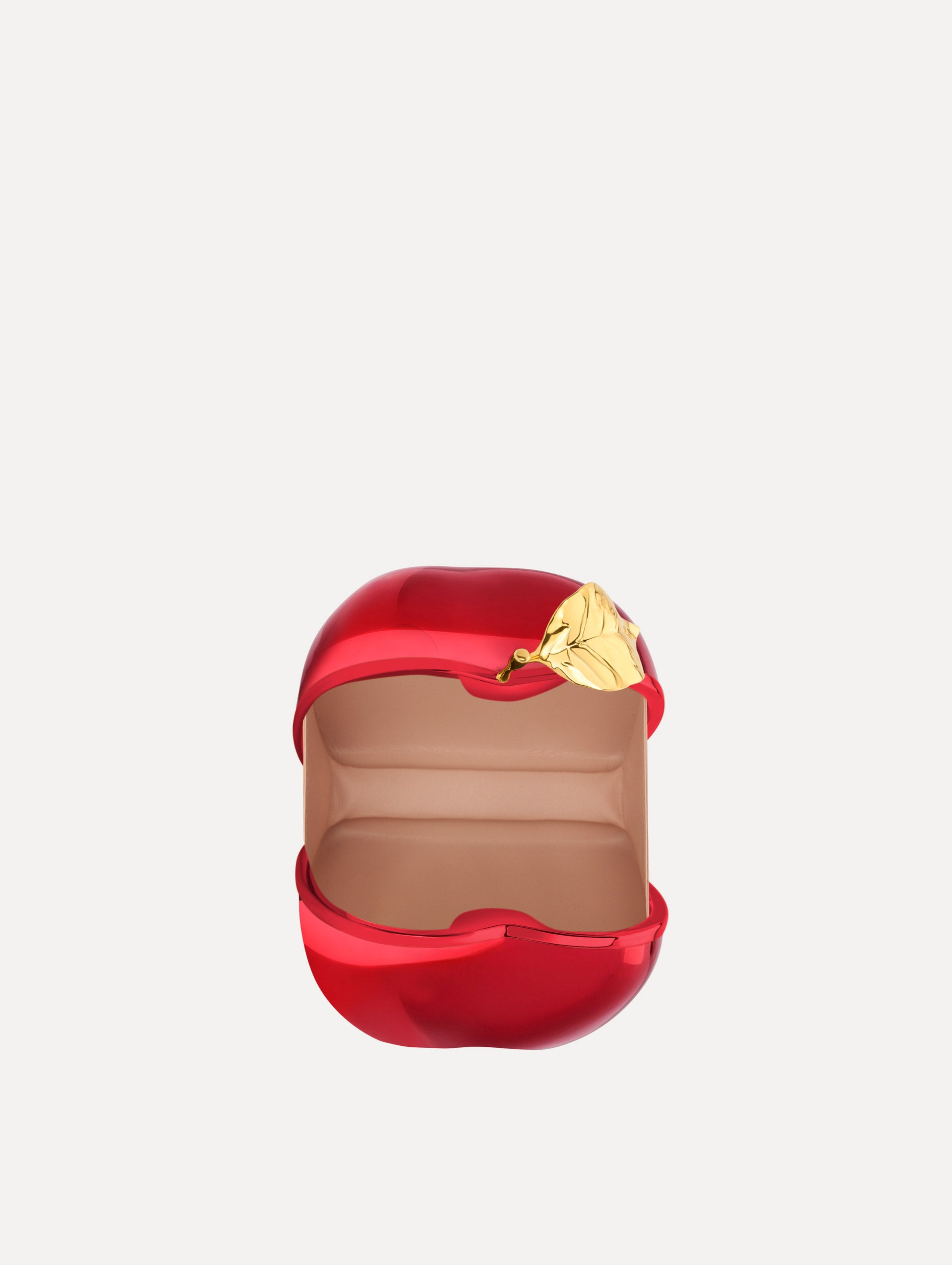 The Apple Minaudière in the color red. Open view.