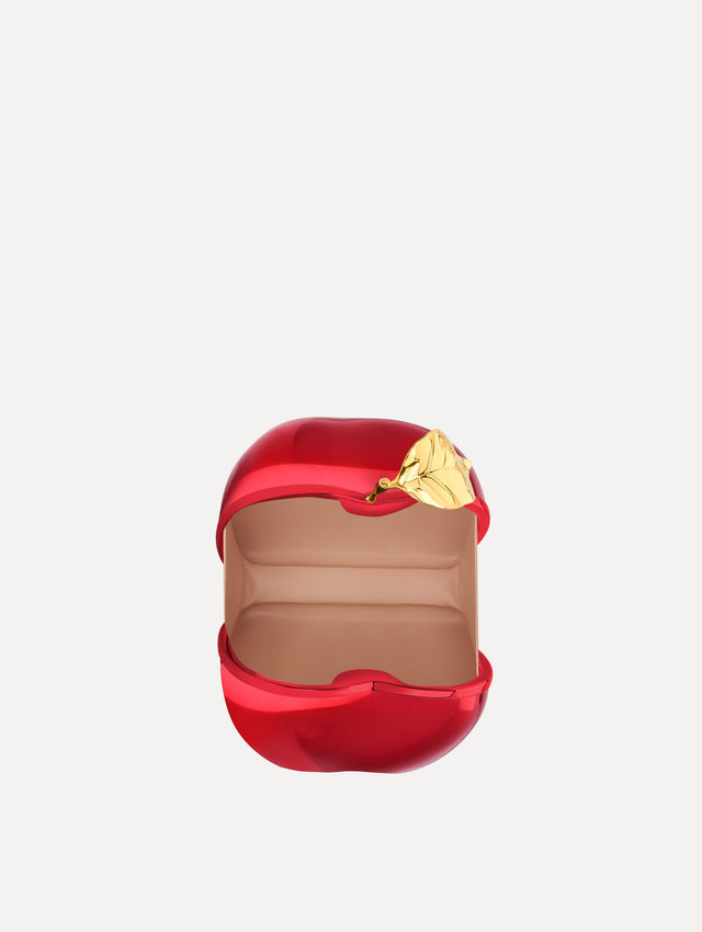 The Apple Minaudière in the color red. Open view.