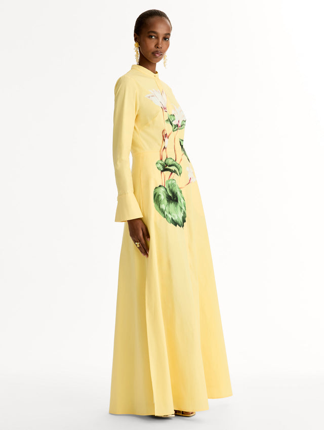 oscar de la renta long sleeve dress Oscar de la Renta Long-Sleeve Day Dress with Flower Embroidery