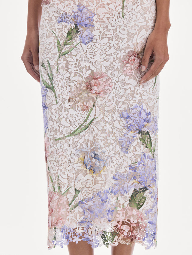Large Iris Degrade Printed Lace Pencil Skirt
