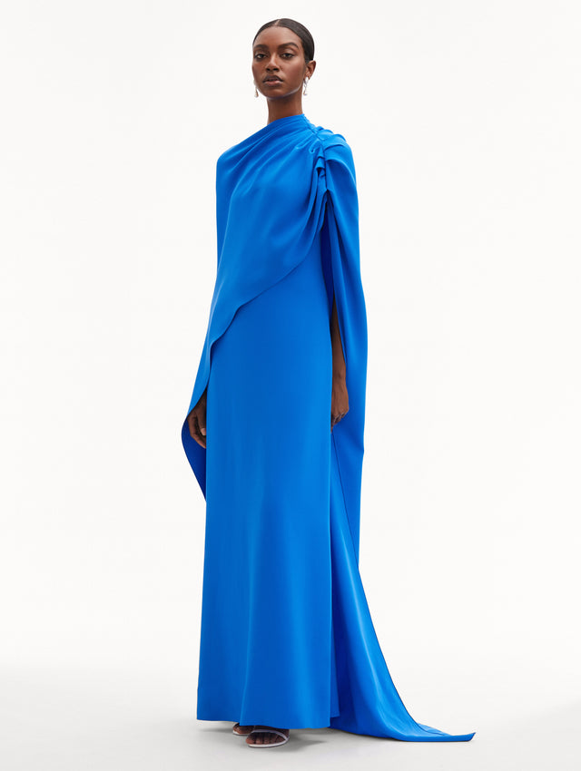Blue Draped-Detail Georgette Caftan Side View