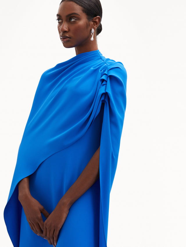 Blue Draped-Detail Georgette Caftan Zoom View