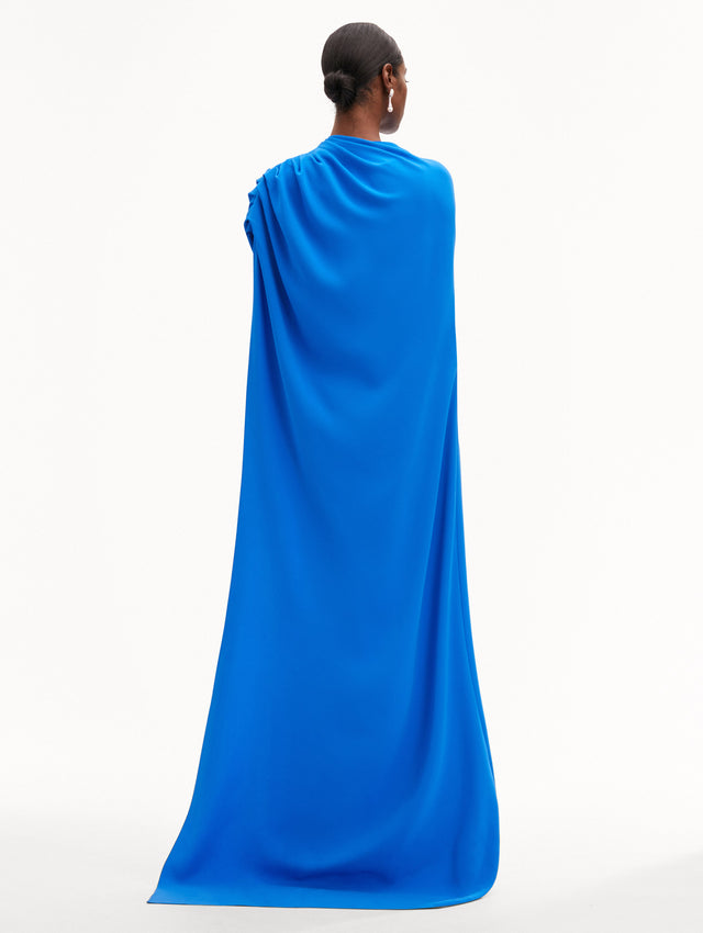 Blue Draped-Detail Georgette Caftan Back View