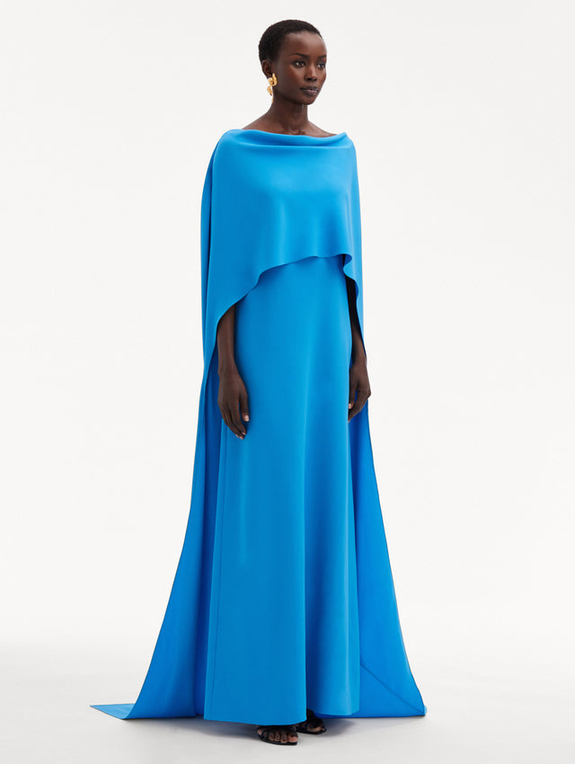 Blue Cowl Back Silk Georgette Caftan with Draping in the Top Side View