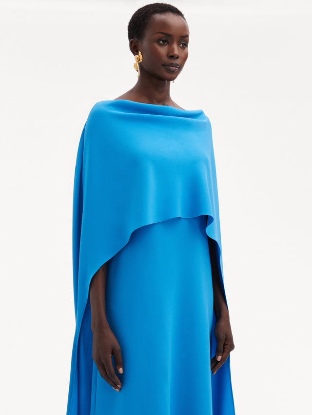 Blue Cowl Back Silk Georgette Caftan with Draping in the Top Zoom View
