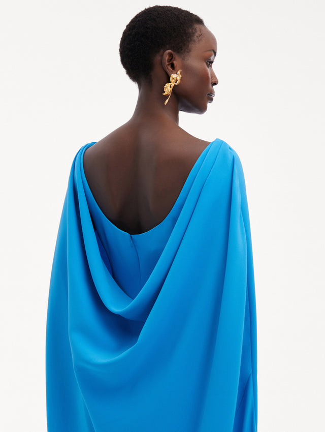 Blue Cowl Back Silk Georgette Caftan with Draping in the Top Zoom View