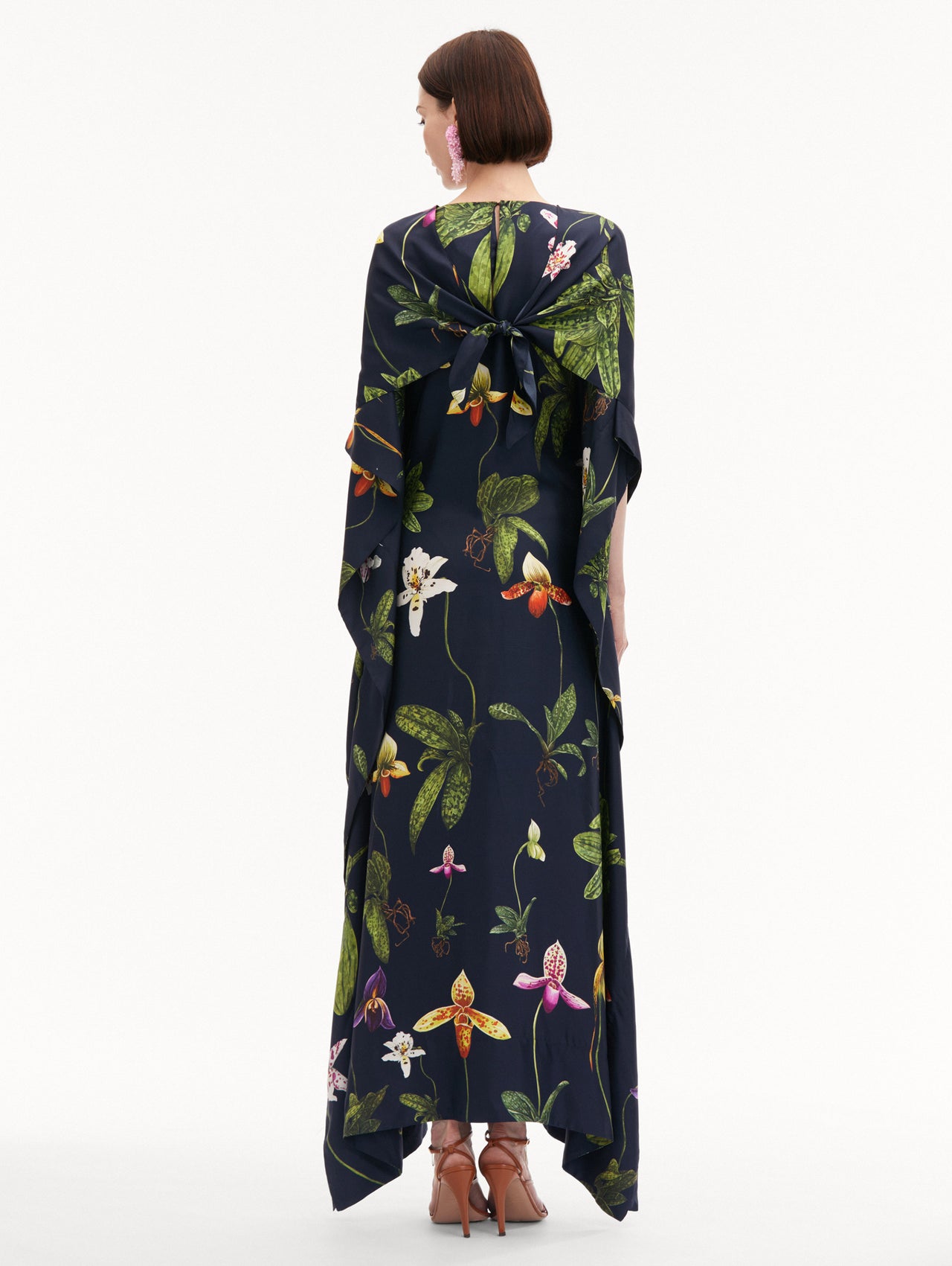Orchid Silk Cotton Voile One Shoulder Beaded Caftan main image 1