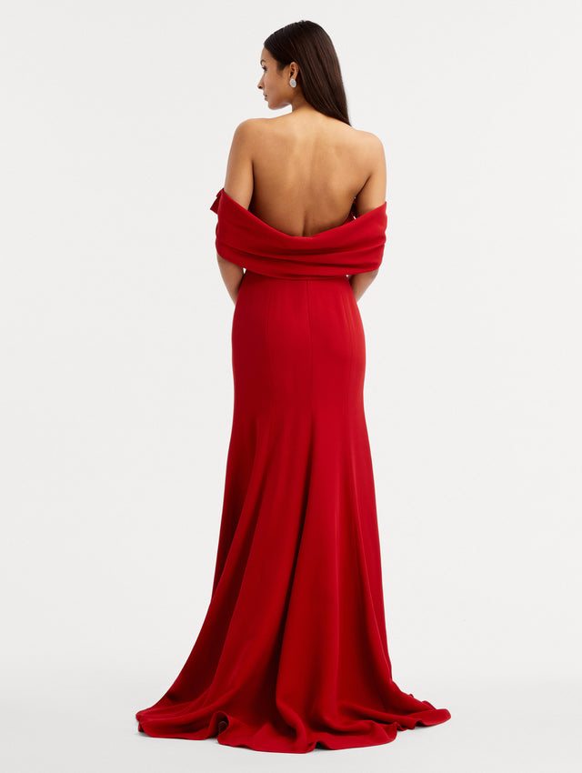 Red Cady Off Shoulder Peasante Gown Back View