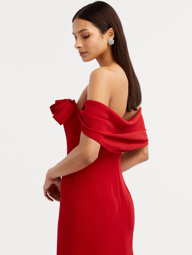 Red Cady Off Shoulder Peasante Gown Side View