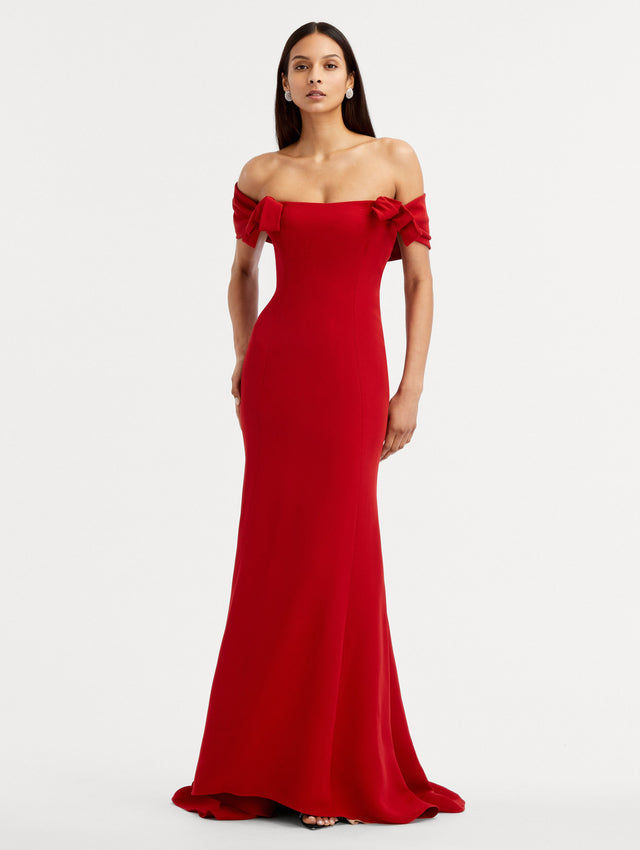Red Cady Off Shoulder Peasante Gown Front View