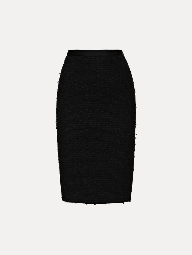 Black Ribbon Tweed Pencil Skirt Front View