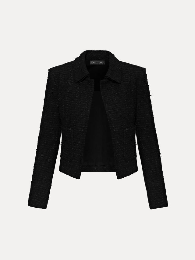 Black Boucle Tweed Jacket Front View